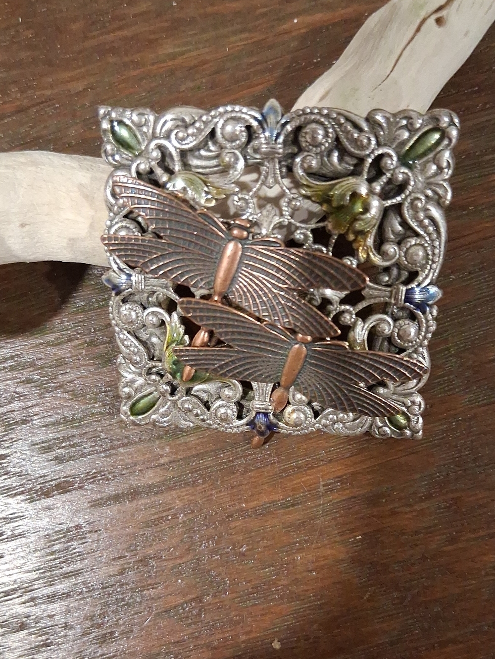 Decorative Dragonfly Brooch - Copper & Silver Finish